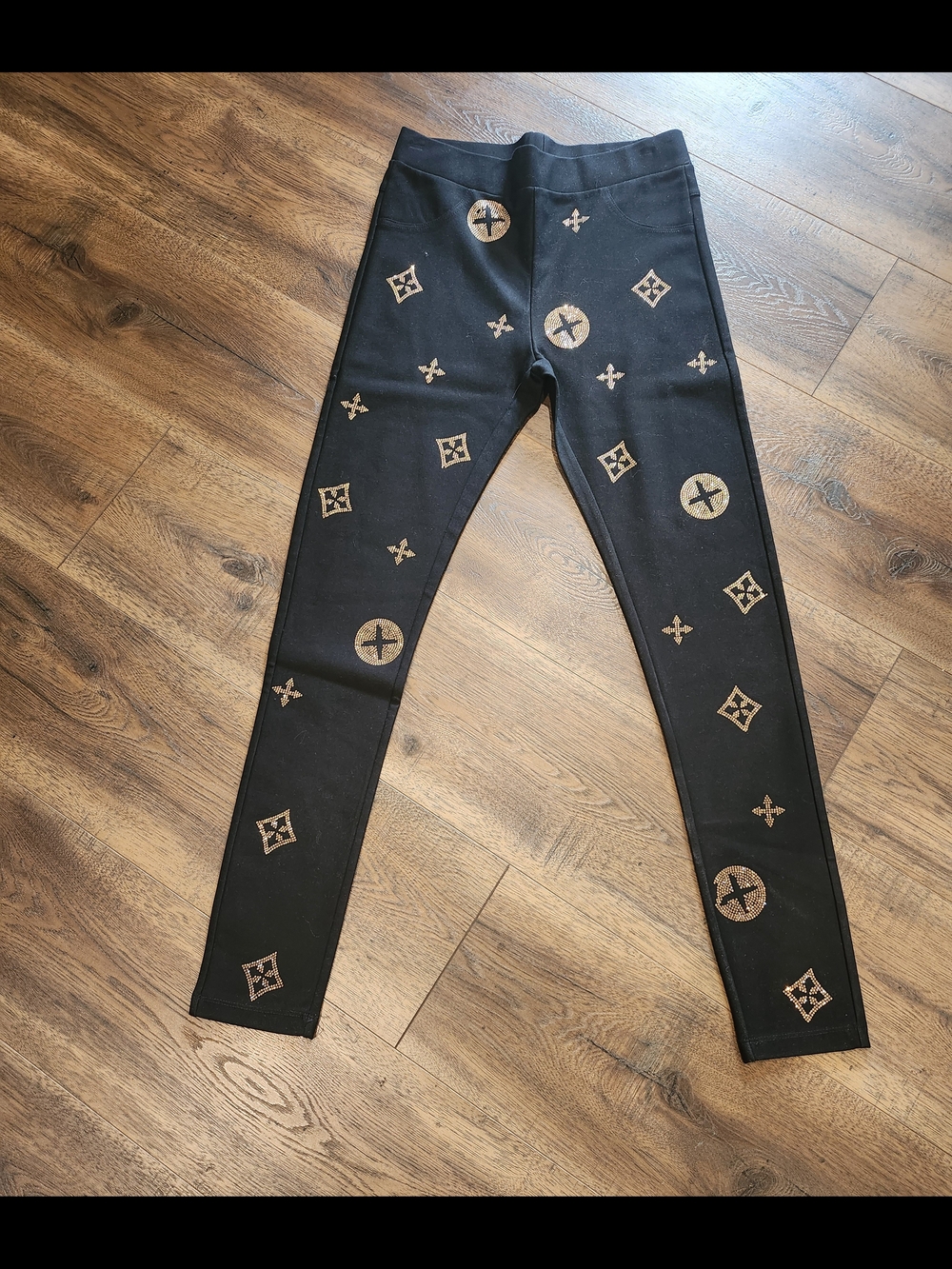 Black & Crystal Logo-Print Leggings